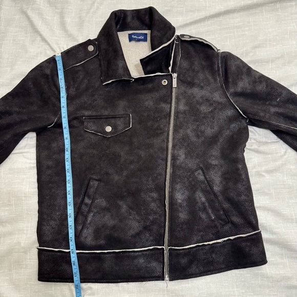 Splendid Faux Suede French Terry Moto Jacket Black White Raw Hem Sz L - Picture 10 of 11